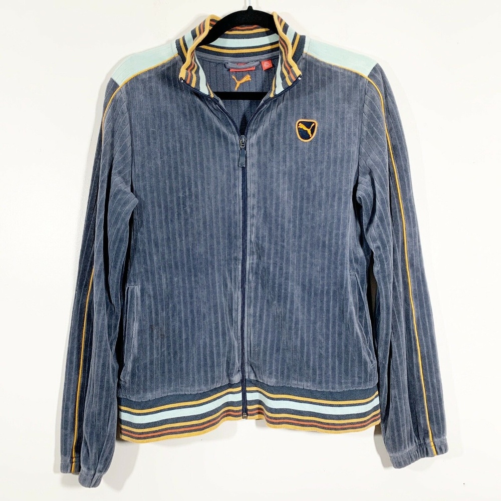 Puma Gray Velour Ribbed Zip Up Track Jacket Size L